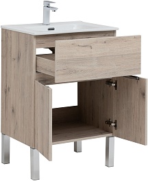 Aquanet Тумба с раковиной Алвита New 60 1 ящик 2 дверцы дуб веллингтон белый – фотография-5